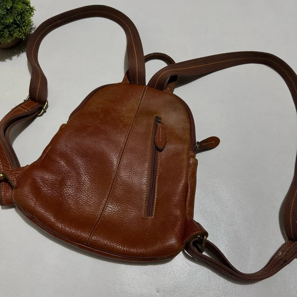 Vintage Greek Brown Leather Backpack Bag‎ Outdoor Hiking Neutral Camping